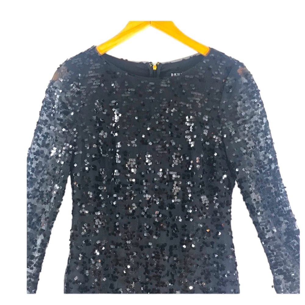 DKNY Black Sequin Bell Sleeve Cocktail dress Small to Medium - Picture 6 of 10